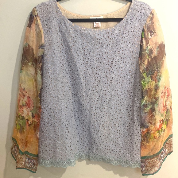 Like New Sundance long Sleeve Silk Scarf w/ Lace Bodice Bohemian Top Mixed Media - Picture 2 of 9